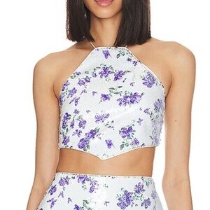 REVOLVE Majorelle Tamara White Sequin Top in Purple Butterfly Large